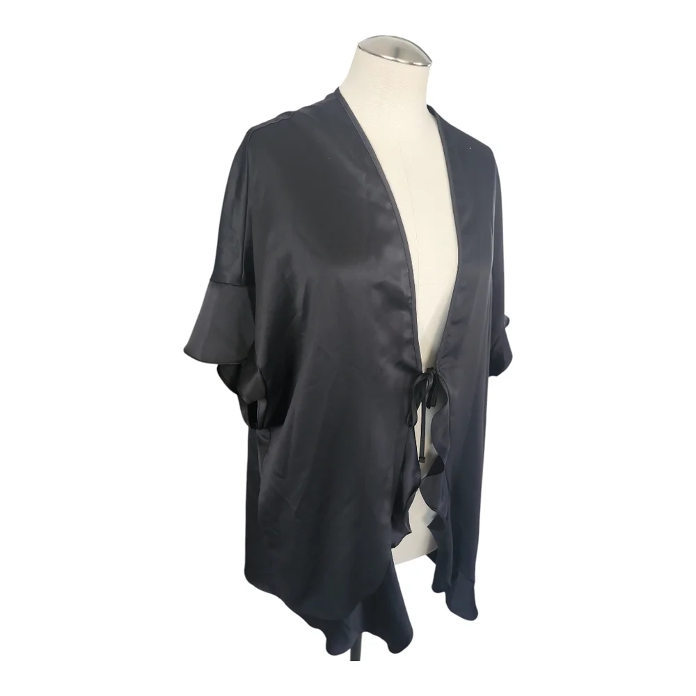Victoria's Secret Elegant Black Robe Sexy Valentine Satin RuffleTie Robe Love - Picture 3 of 7